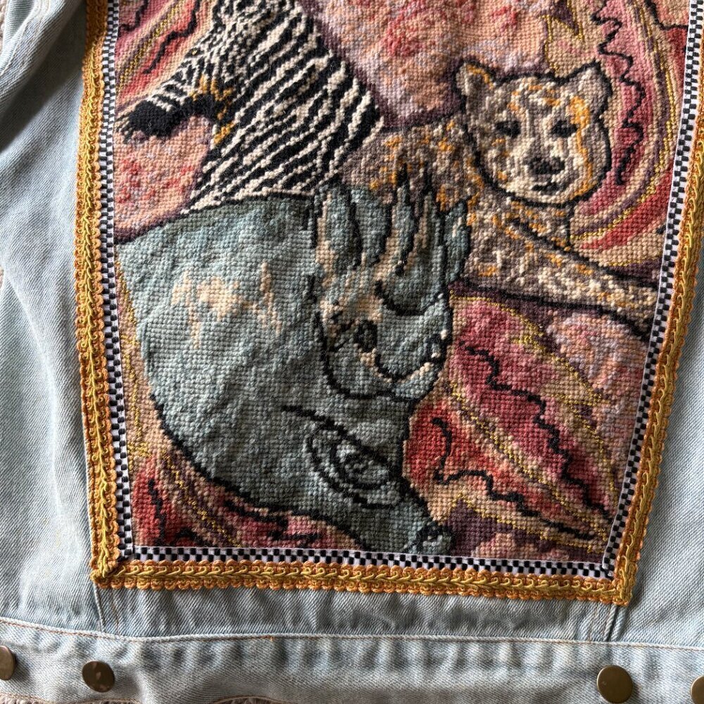 Vintage Kolorway Embellished Denim Jacket Animal Embroidery Boho L Animal Print - Picture 7 of 10